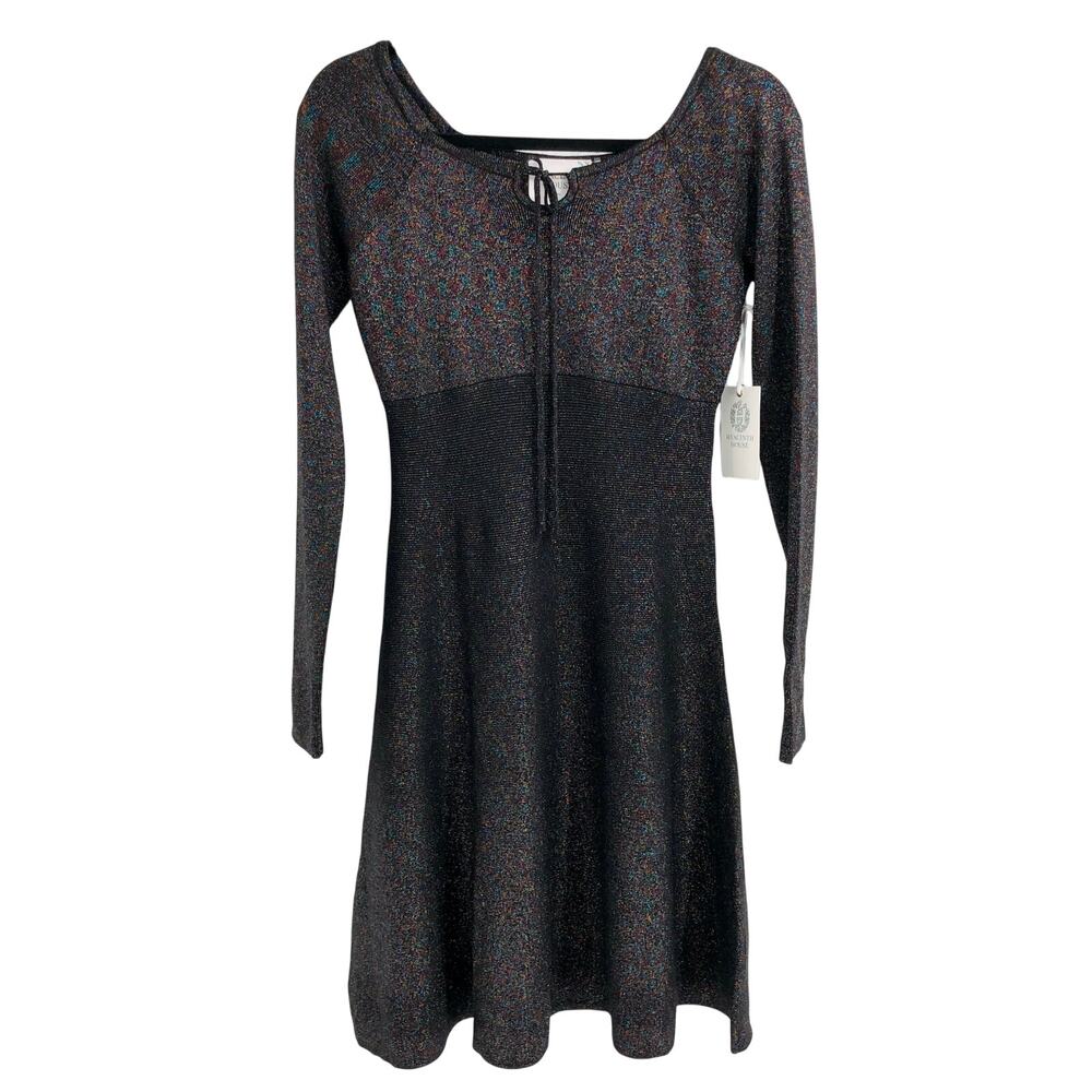 NWT Tuckernuck Hyacinth House Selena Black Sparkle Dress Long Sleeve Square Neck